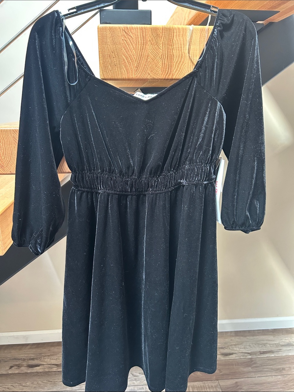 Celebrity Pink Black Sparkle Velvet Empire Waist Dress